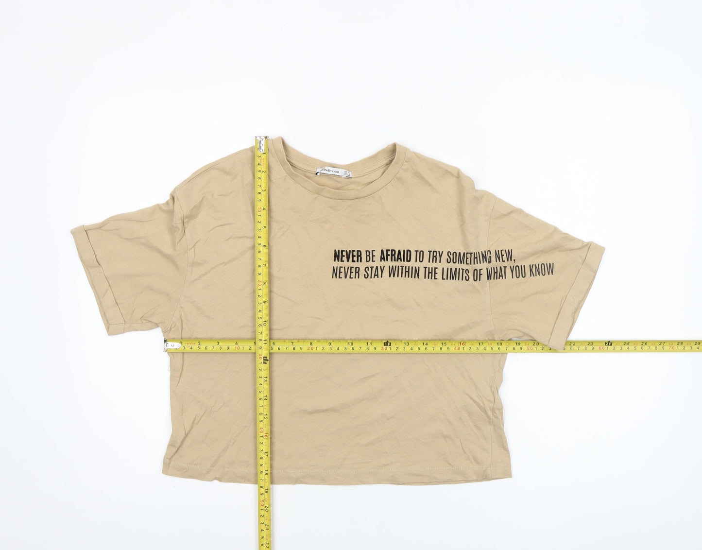Womens UK Size 6 Stradivarius Beige Cropped T-Shirt