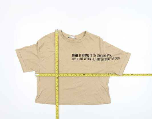 Womens UK Size 6 Stradivarius Beige Cropped T-Shirt