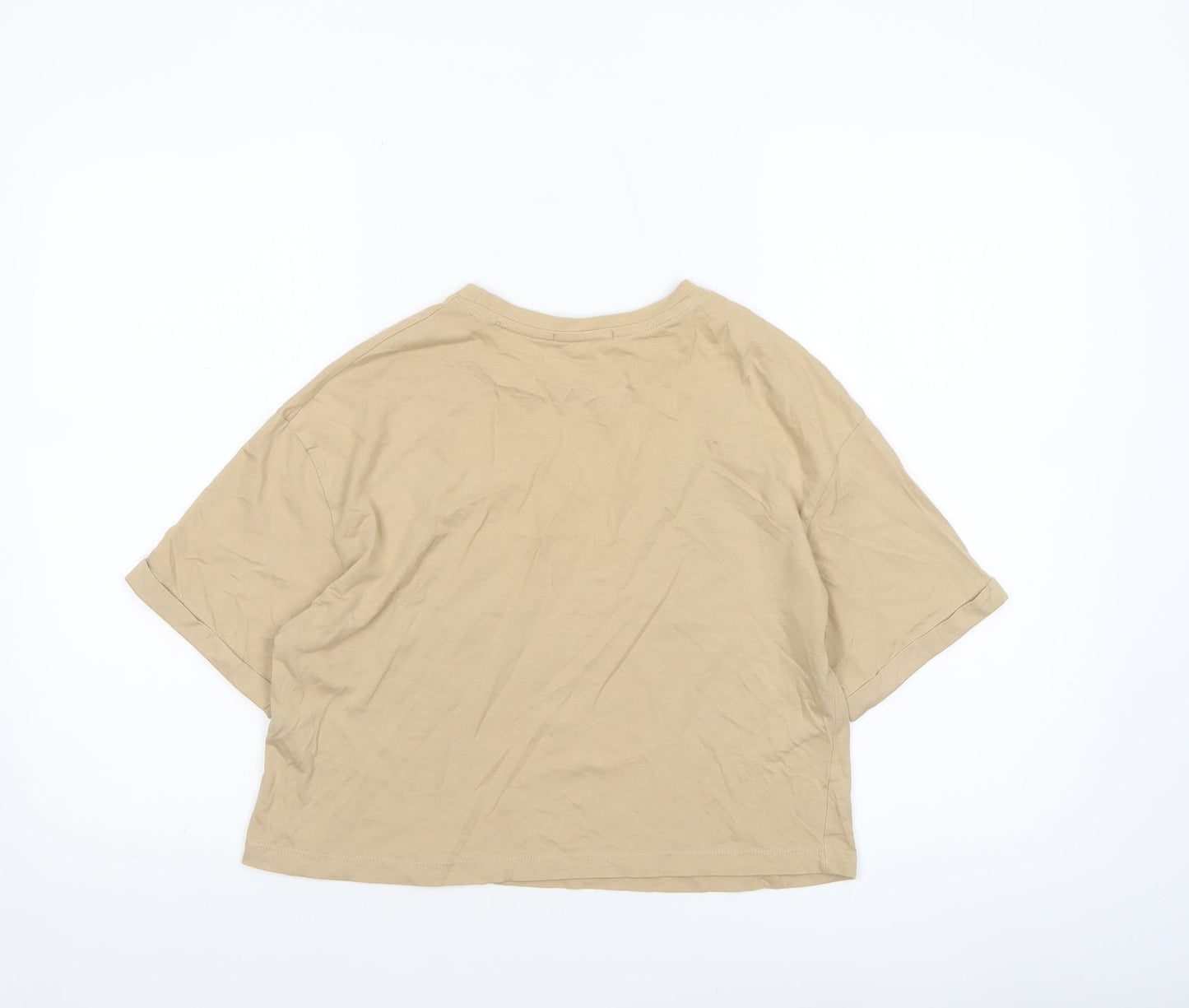 Womens UK Size 6 Stradivarius Beige Cropped T-Shirt