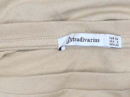 Womens UK Size 6 Stradivarius Beige Cropped T-Shirt