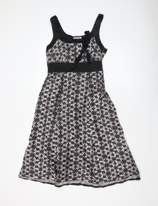 Monsoon Women’s Black Geometric A-Line Dress Size 8 Linen Silk