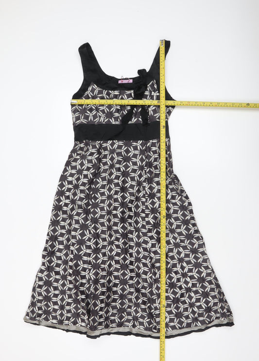 Monsoon Women’s Black Geometric A-Line Dress Size 8 Linen Silk