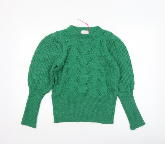 Savida Women Green Cable-Knit Puff Sleeve Jumper Size 10