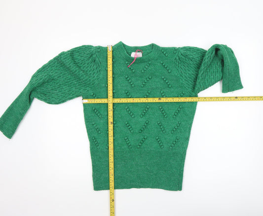 Savida Women Green Cable-Knit Puff Sleeve Jumper Size 10
