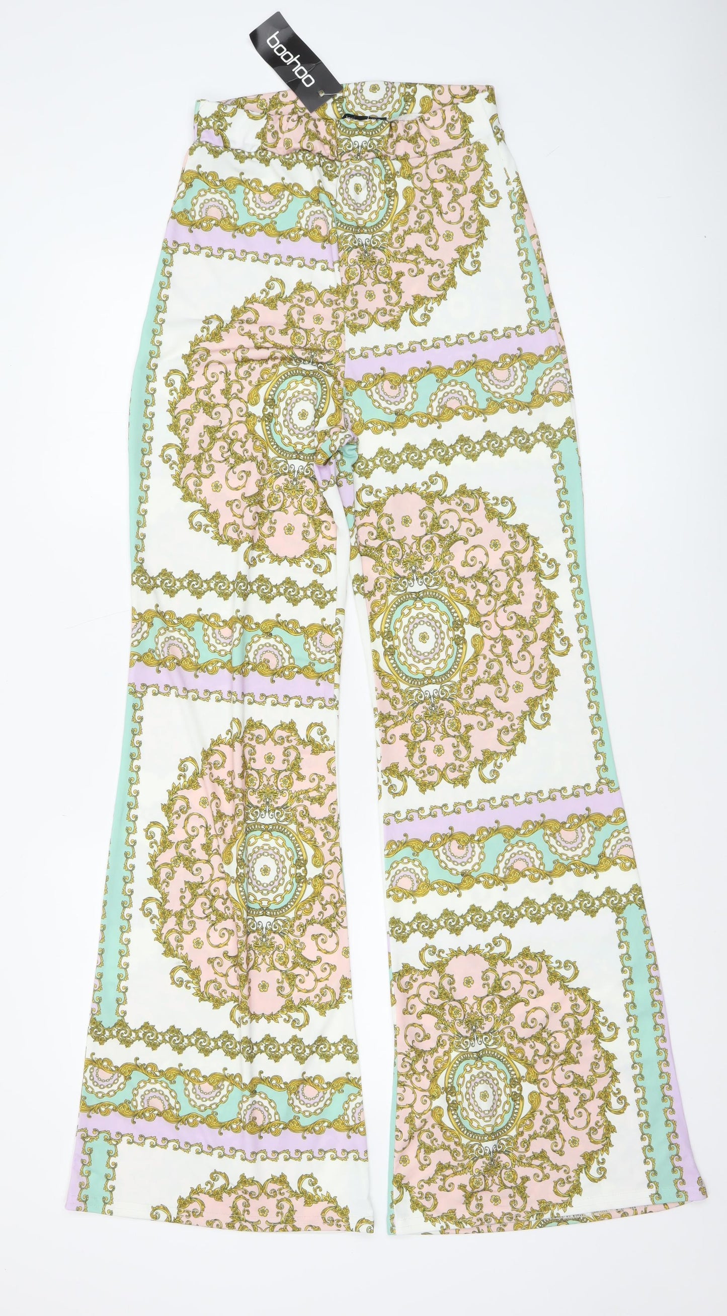 Boohoo Women’s Multicoloured Paisley Flared Jersey Trousers Size 10