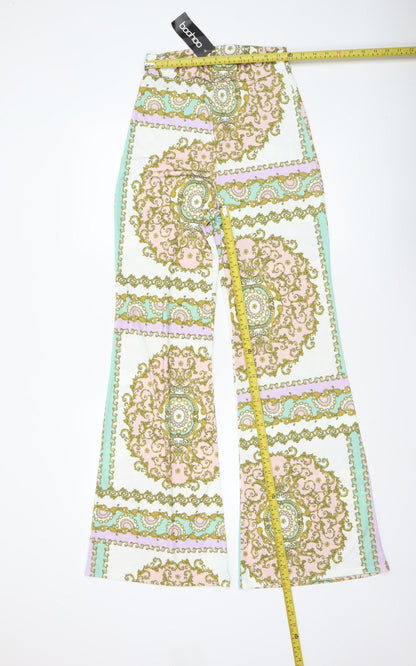 Boohoo Women’s Multicoloured Paisley Flared Jersey Trousers Size 10