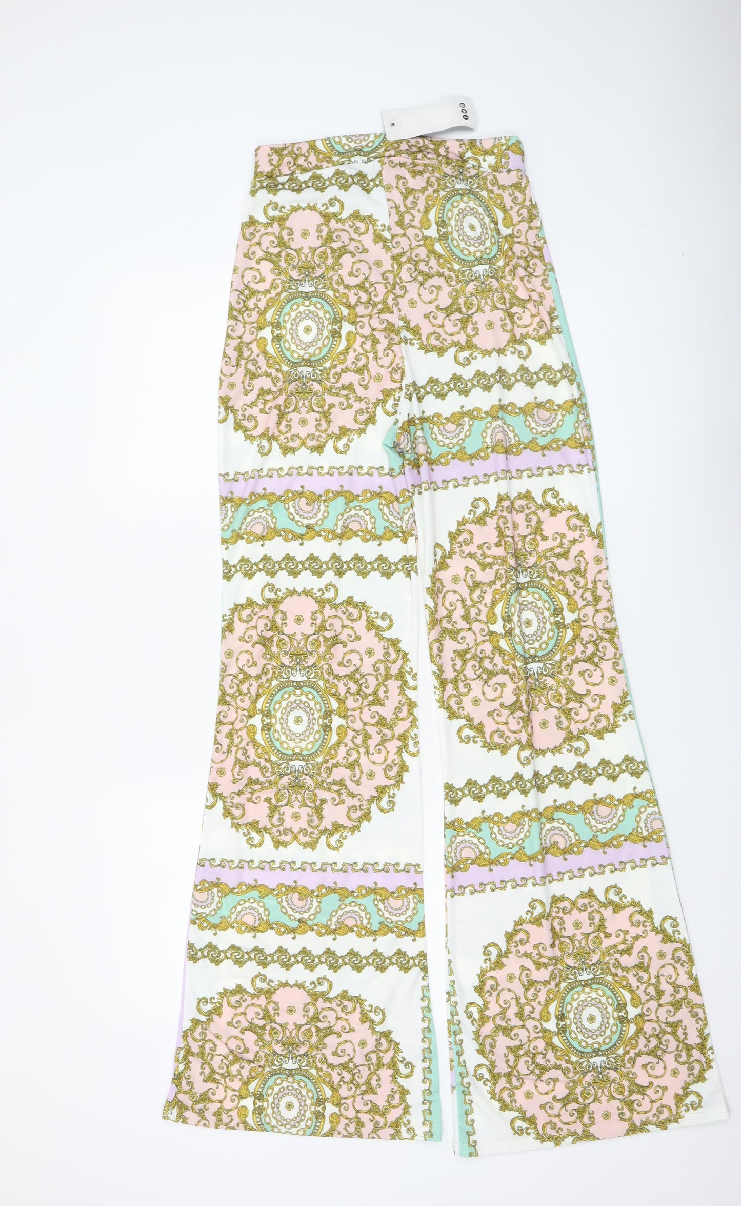 Boohoo Women’s Multicoloured Paisley Flared Jersey Trousers Size 10