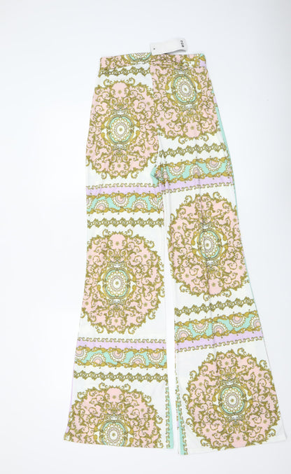 Boohoo Women’s Multicoloured Paisley Flared Jersey Trousers Size 10