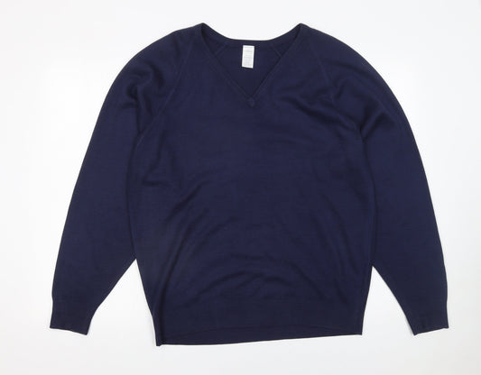 Littlewoods Men's Blue V-Neck Acrylic Jumper L Classic Knit