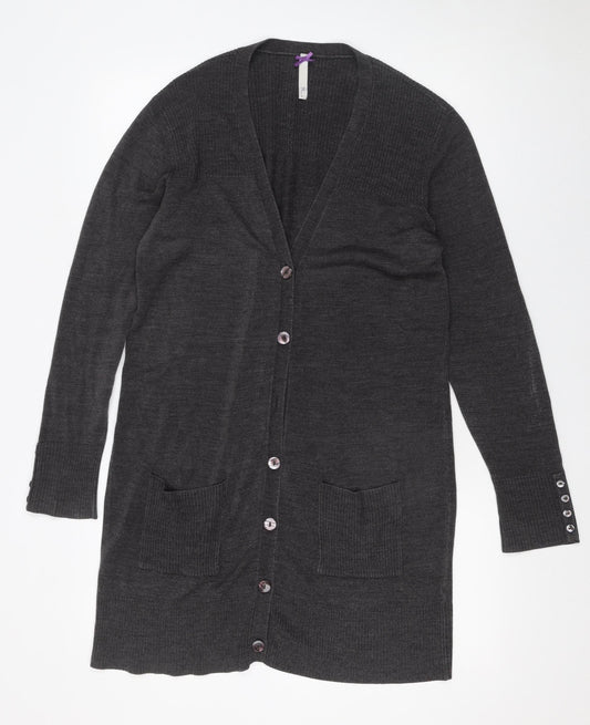BHS Women’s Grey Longline Button Cardigan Size 14 Knitwear