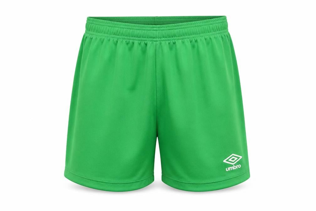 Front view of Umbro boys’ green athletic football shorts ym quick dry sportswear