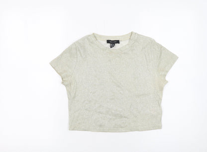 Womens UK Size 8 New Look Gold Cropped T-Shirt