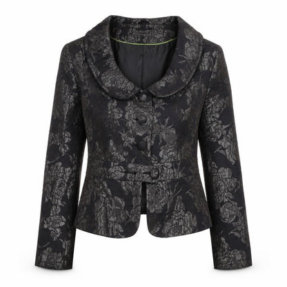 Sasha Womens Black Floral Jacquard Blazer Size 10 Formal Fitted Jacket