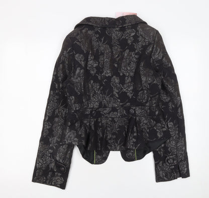 Sasha Womens Black Floral Jacquard Blazer Size 10 Formal Fitted Jacket