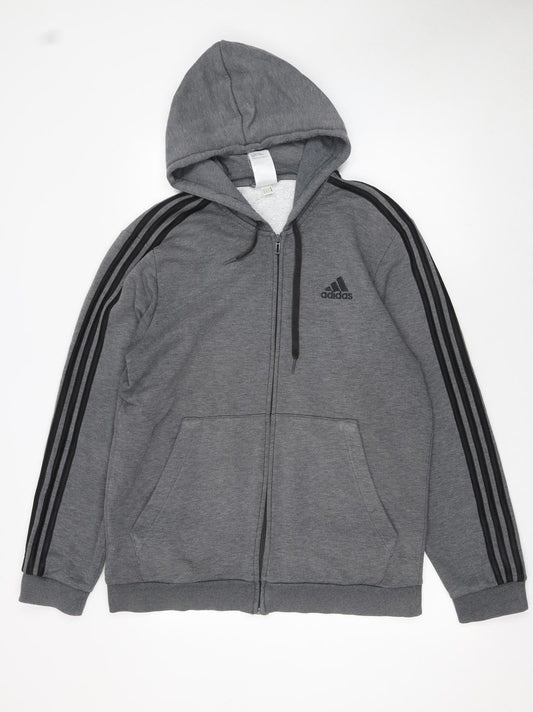 Mens UK Size L adidas Grey Full Zip Hoodie