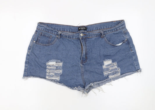 PrettyLittleThing Women Blue Denim Distressed Cut-Off Shorts Size 20