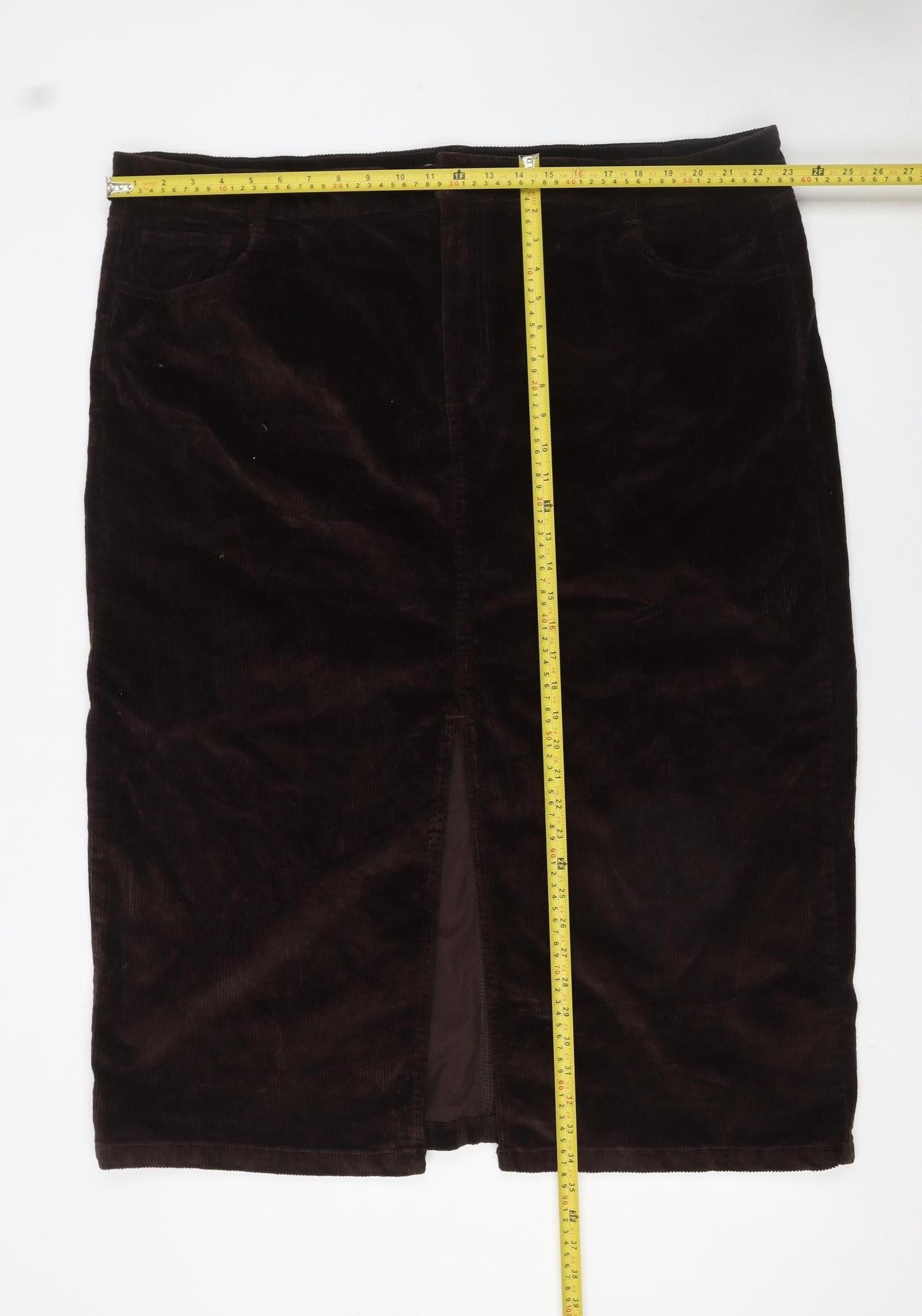 Tu Women Brown Corduroy Pencil Skirt Size 24 Stretch Pockets