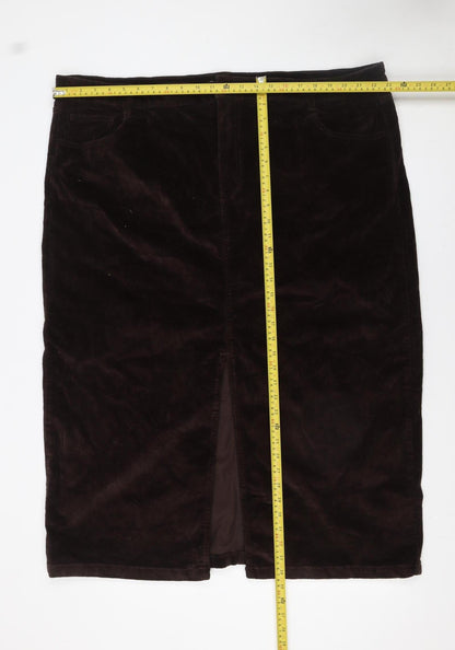 Tu Women Brown Corduroy Pencil Skirt Size 24 Stretch Pockets