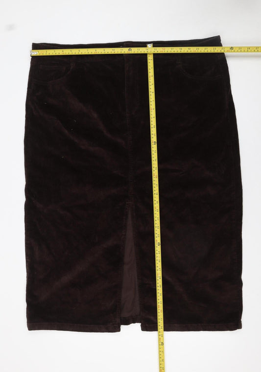 Tu Women Brown Corduroy Pencil Skirt Size 24 Stretch Pockets