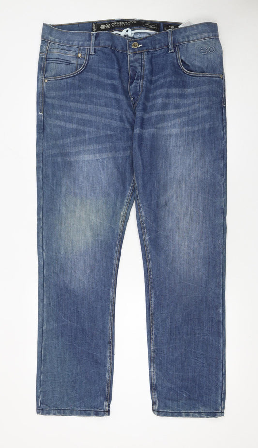 Mens UK Size L Crosshatch Regular Fit Straight Blue Jeans
