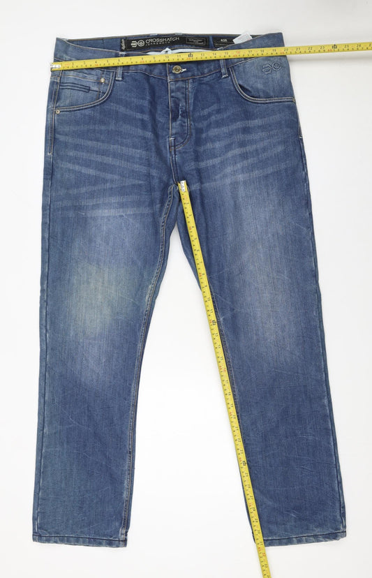 Mens UK Size L Crosshatch Regular Fit Straight Blue Jeans