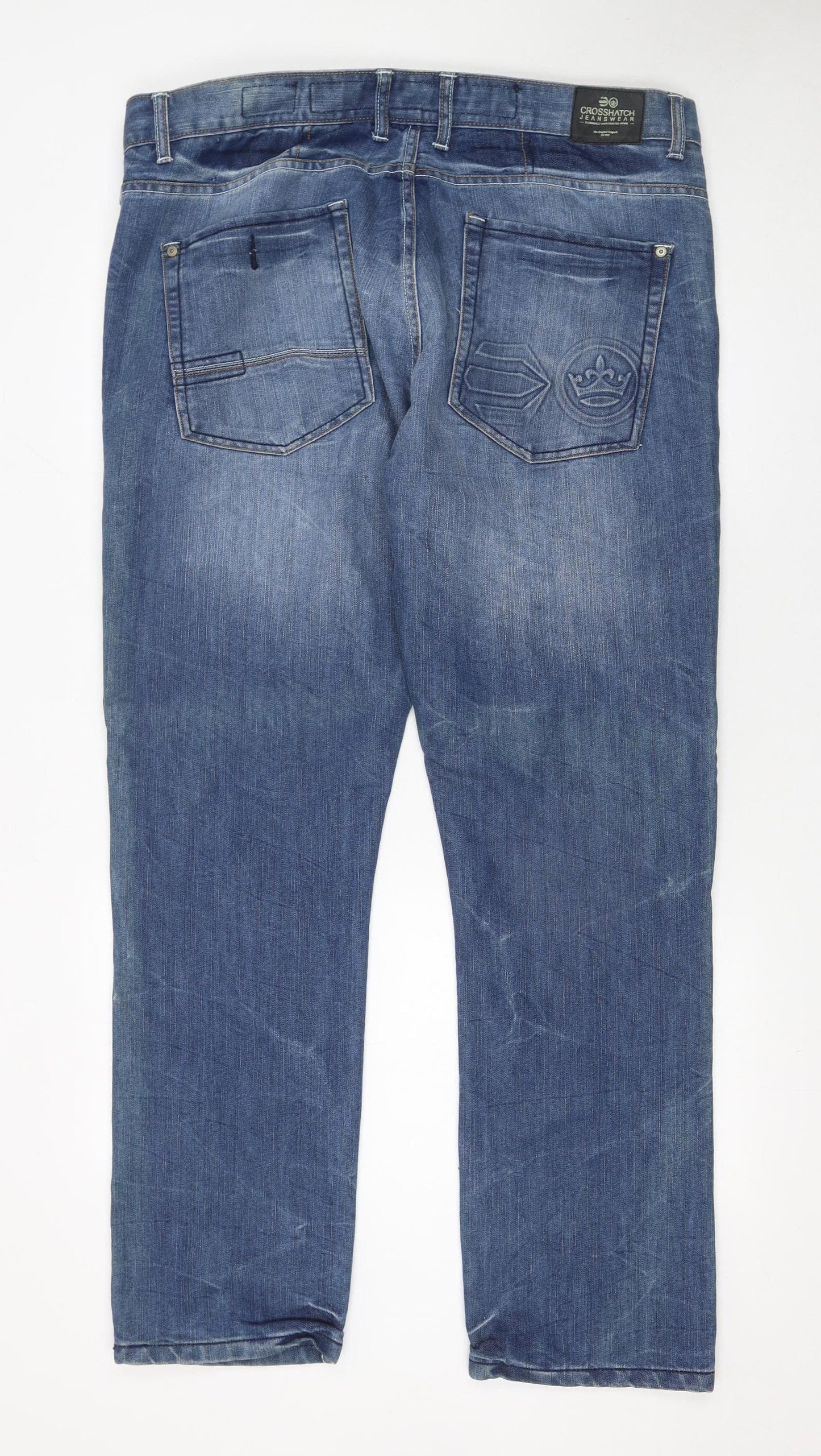 Mens UK Size L Crosshatch Regular Fit Straight Blue Jeans