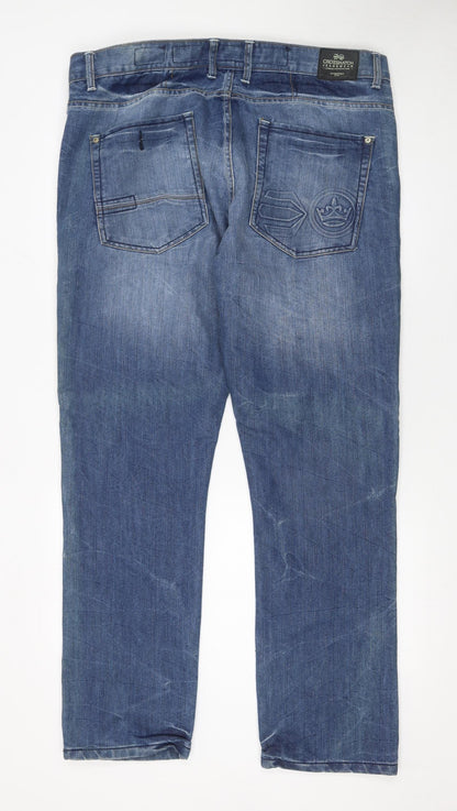 Mens UK Size L Crosshatch Regular Fit Straight Blue Jeans