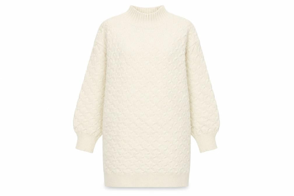 Front view of Wild Flower Women Ivory Knit Jumper Dress S/M High Neck Long Sleeve