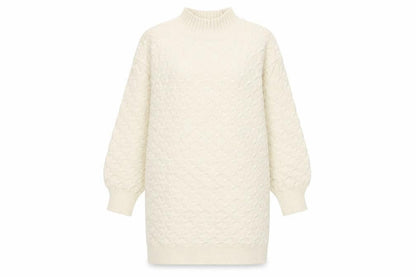 Front view of Wild Flower Women Ivory Knit Jumper Dress S/M High Neck Long Sleeve