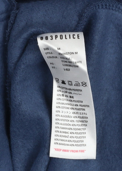 883 Police Men's Blue Grey Full Zip Hoodie Size M Cotton Blend