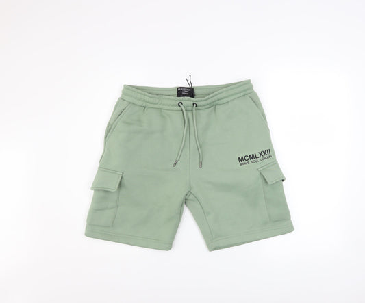 Brave Soul London Men's Green Medium Athletic Shorts with Cargo Pockets