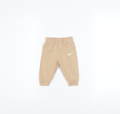 Nike Unisex Baby Beige Jogger Trousers 3-6 Months Cotton Blend