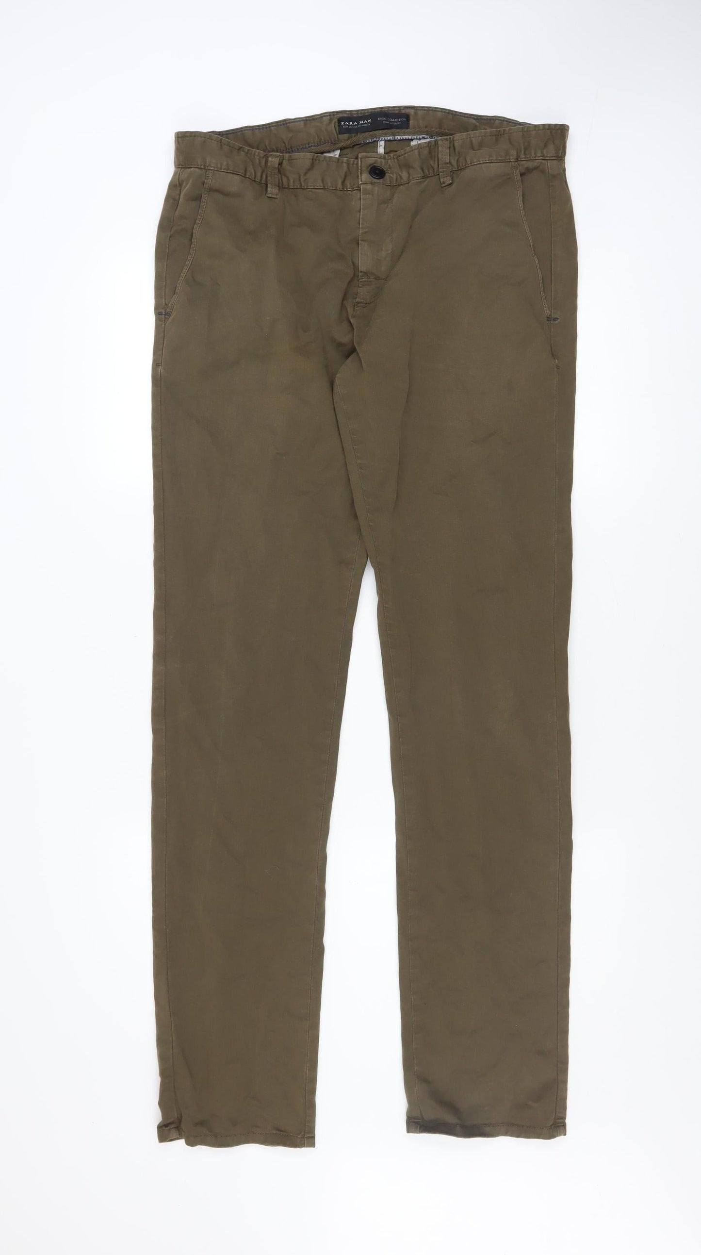 Mens UK Size L Zara Man Regular Fit Chino Brown Trousers