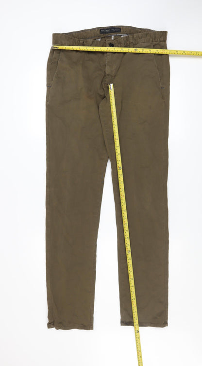 Mens UK Size L Zara Man Regular Fit Chino Brown Trousers