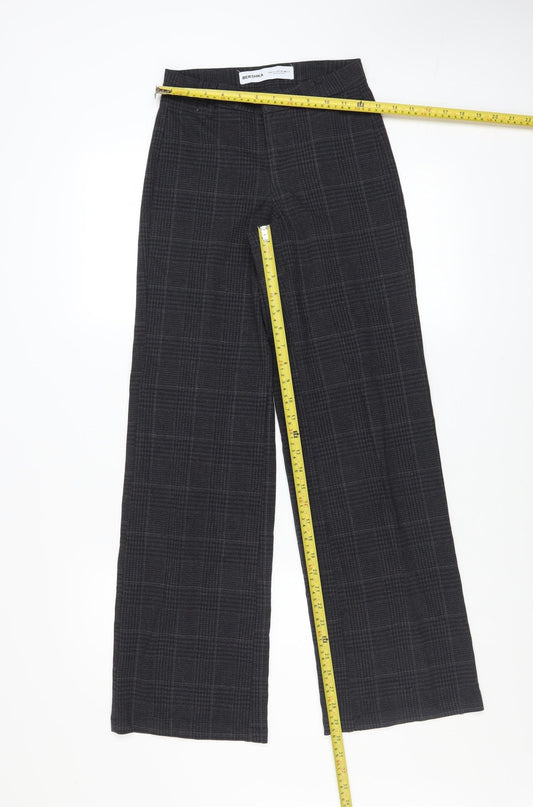 Bershka Women’s Grey Check Wide-Leg Trousers Size 4