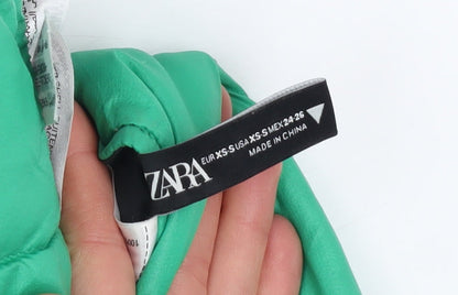 Zara Womens Green XS Puffer Sleeveless Waistcoat