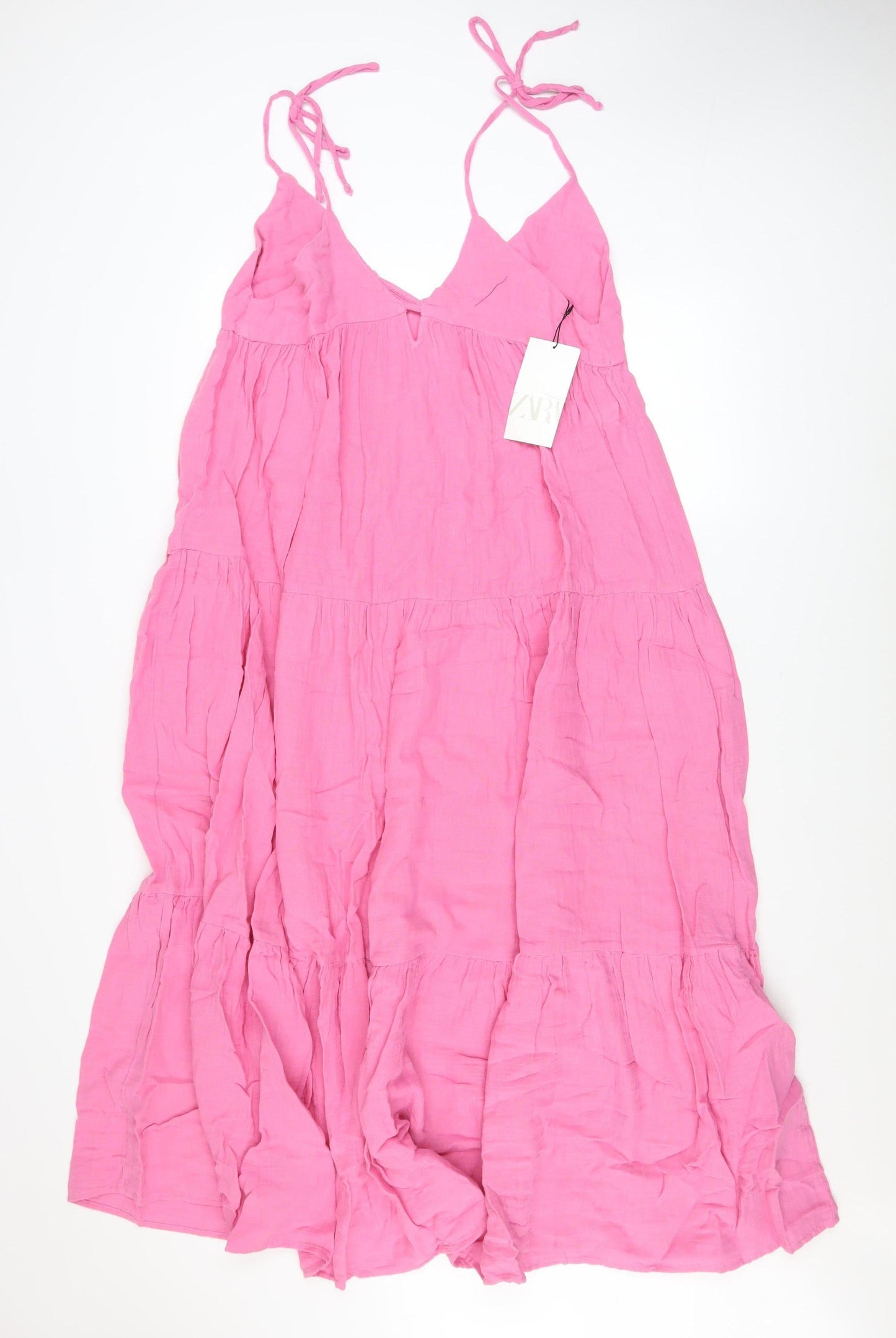 ZARA Women Pink Cotton Midi Slip Dress Size M Summer Boho Style