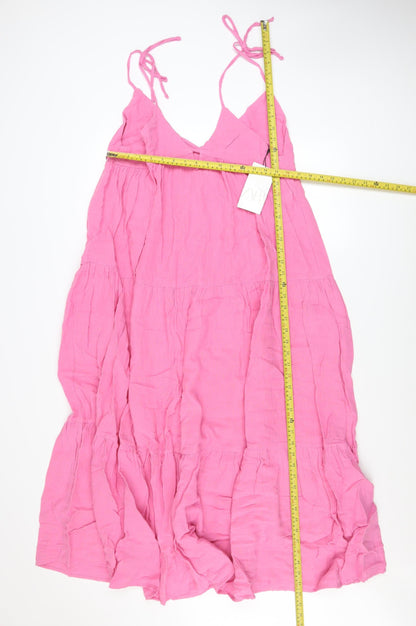 ZARA Women Pink Cotton Midi Slip Dress Size M Summer Boho Style