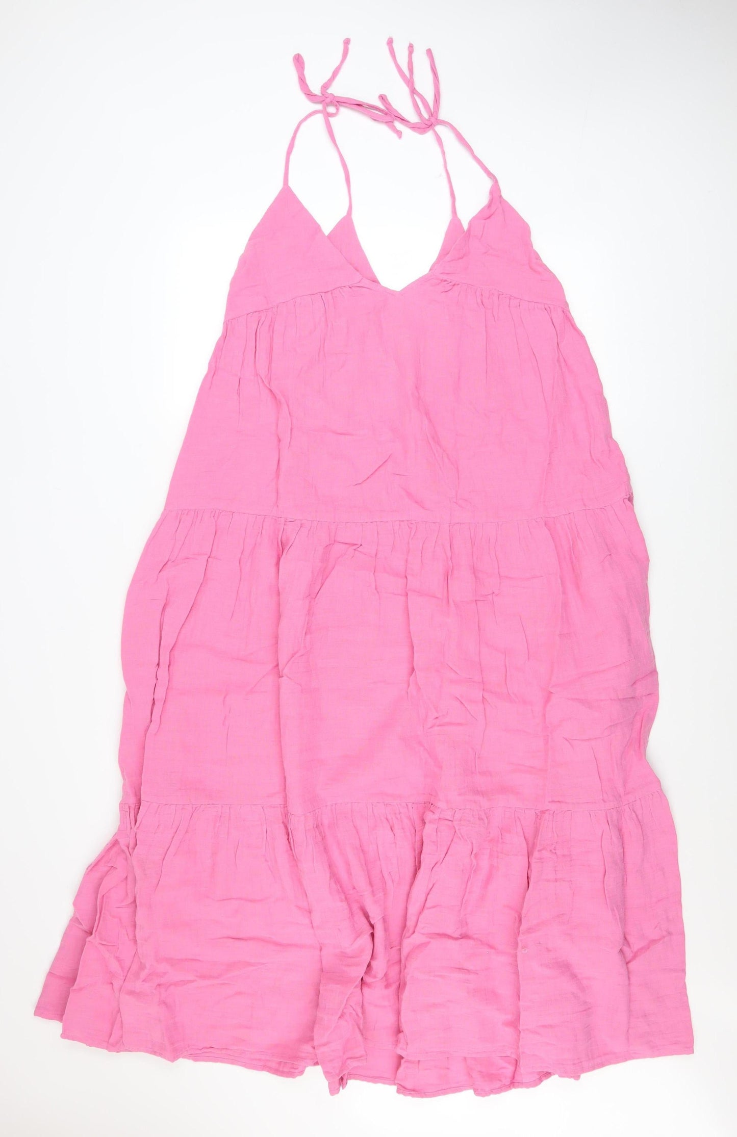 ZARA Women Pink Cotton Midi Slip Dress Size M Summer Boho Style