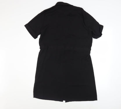 New Look Women Black Short Sleeve Collared Shirt Dress Size 10