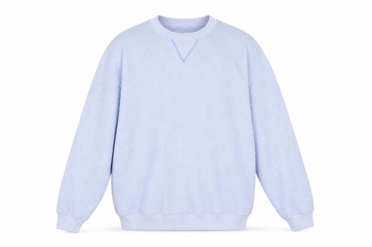 Front view of Aerie unisex blue m pullover waffle knit sweatshirt crew neck