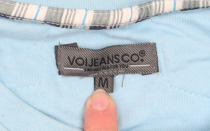 Voi Jeans Co. Men's Blue Check Detail Crew Neck T-Shirt Size M