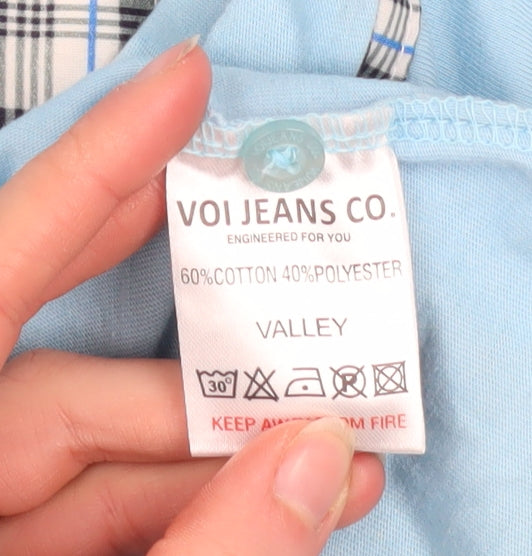 Voi Jeans Co. Men's Blue Check Detail Crew Neck T-Shirt Size M