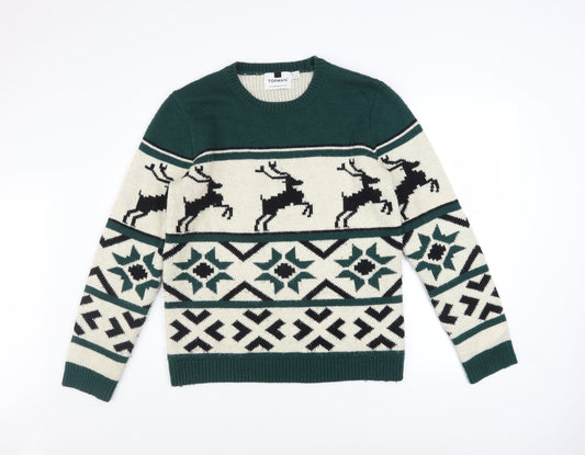 Mens UK Size M Topman Green Pullover Jumper