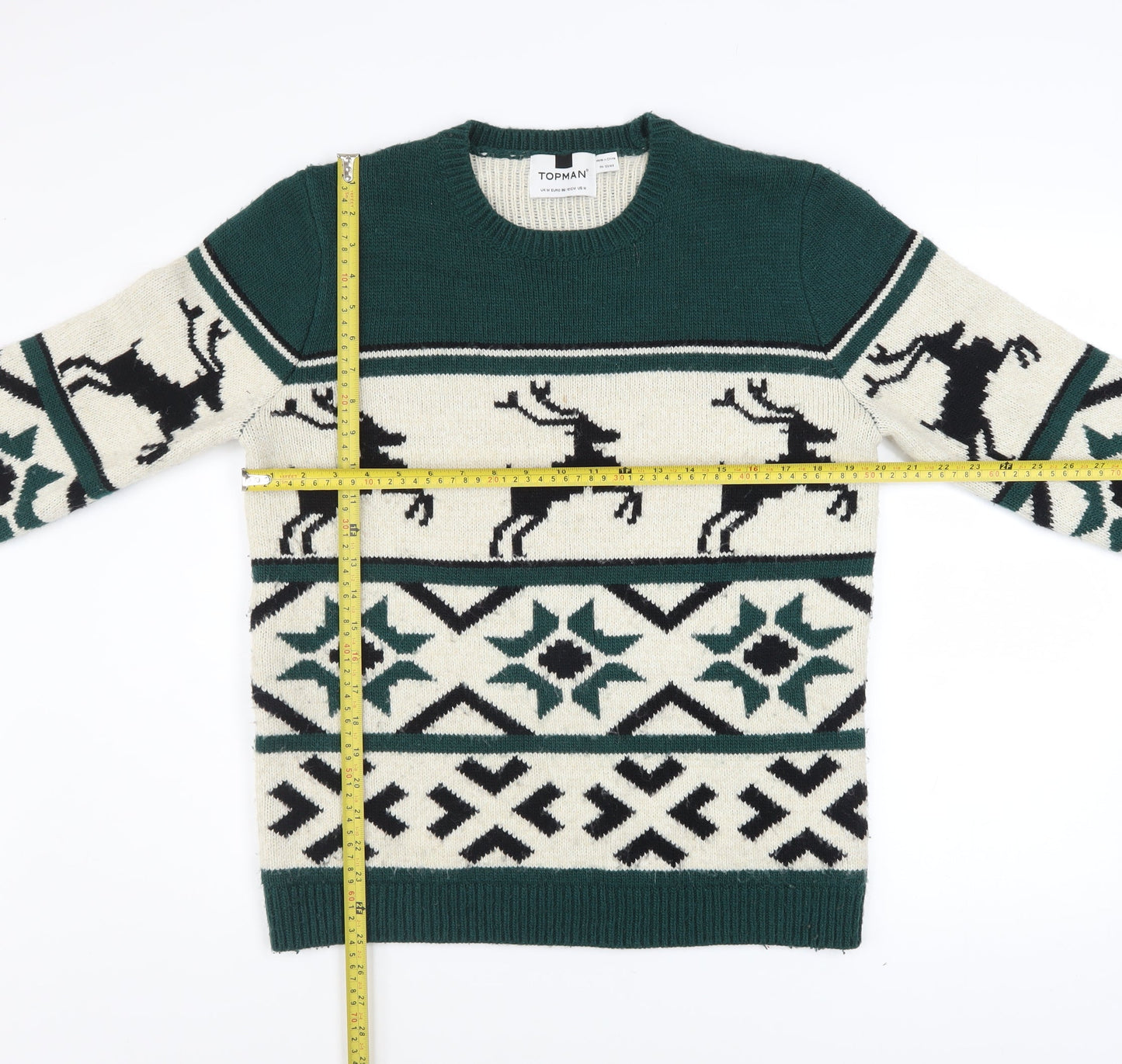 Mens UK Size M Topman Green Pullover Jumper