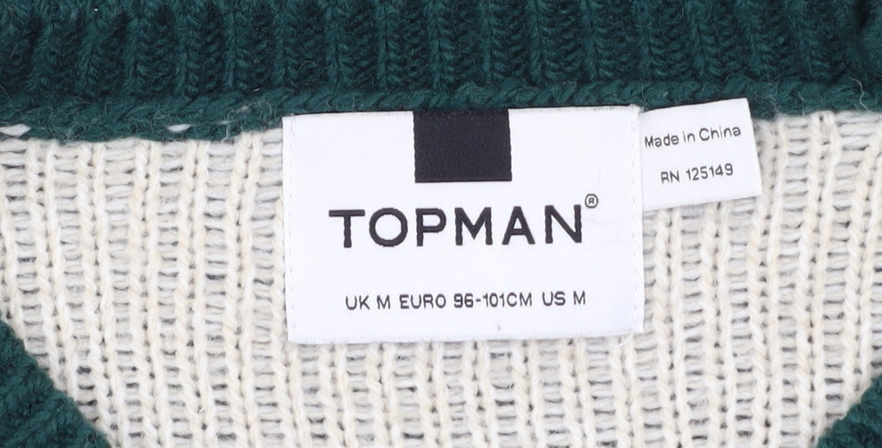 Mens UK Size M Topman Green Pullover Jumper