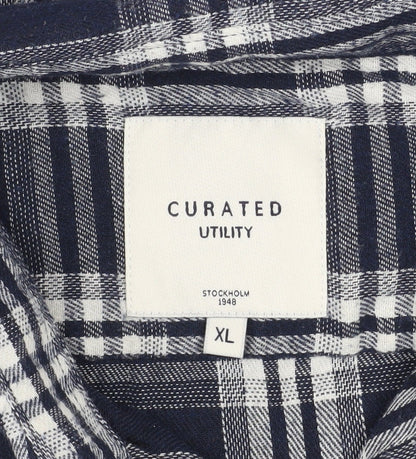 Curated Utility Men's Blue Plaid Flannel Long Sleeve Button-Up Shirt XL