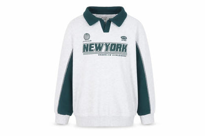 Primark Girls Grey Collared Pullover Sweatshirt 11-12 Years New York Graphic