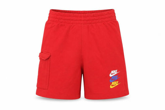 Front view of Nike boys’ red athletic fleece shorts l 147-158cm elastic waist sportswear