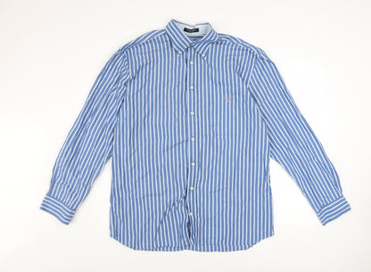 GANT Men's Blue Striped Long Sleeve Button-Up Cotton Shirt Size L